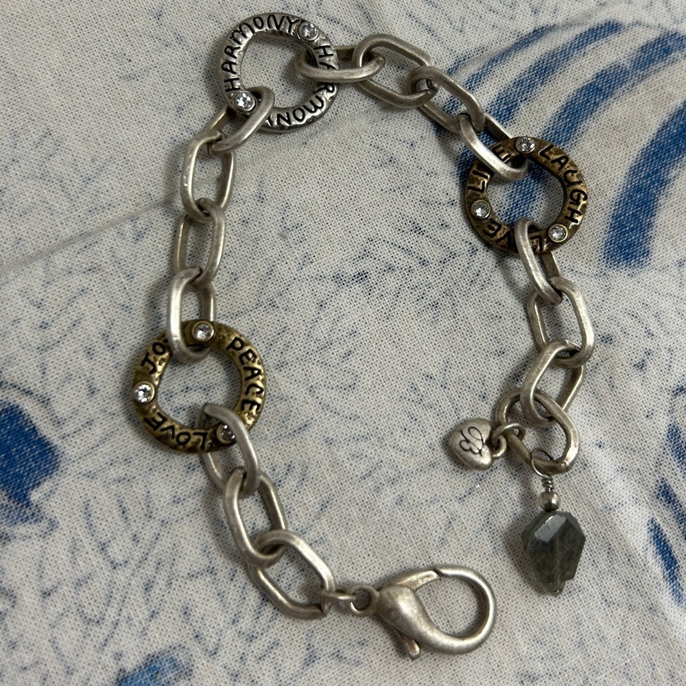 Brighton Art & Soul Harmony Bracelet Two-tone Peace Love Links with Cloth Bag - Picture 7 of 7